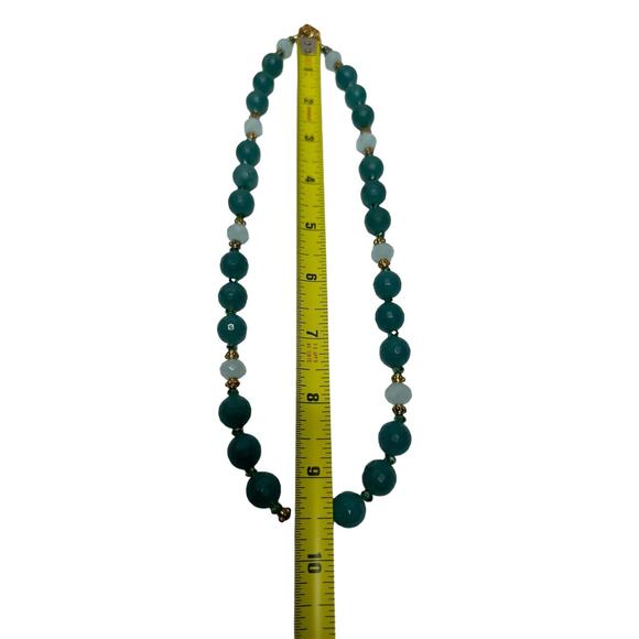 Amazonite Faceted and Glass Bead Necklace Gold Tone Magnetic Clasp 17 in Beauty - Picture 11 of 12